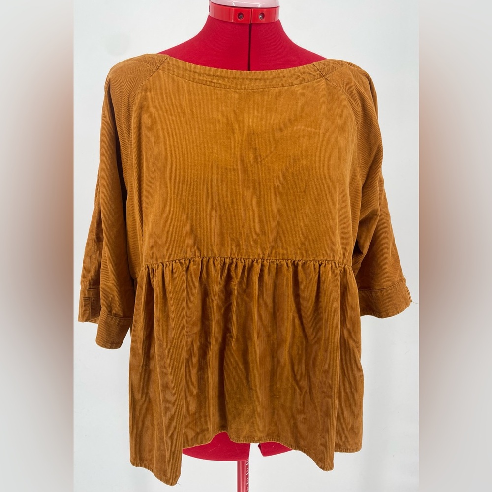 Anthropologie Mustard Corduroy Peasant Blouse - Picture 2 of 11